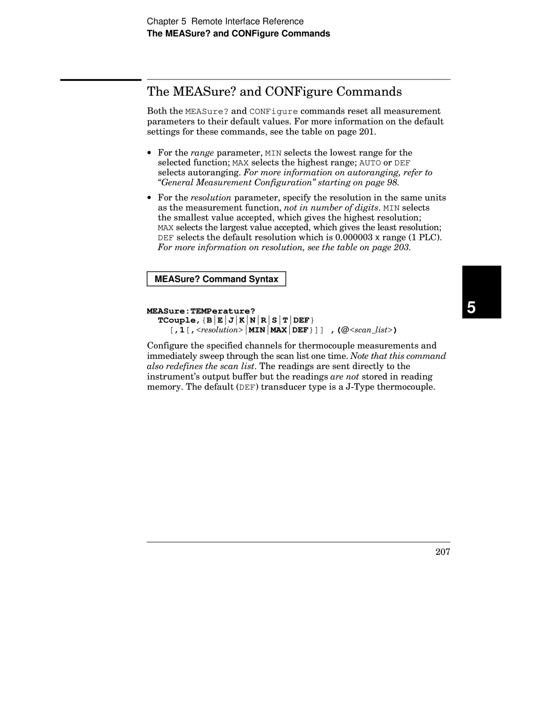 HP 34970A manual MEASure? and CONFigure Commands, General Measurement Configuration starting on, MEASure? Command Syntax 