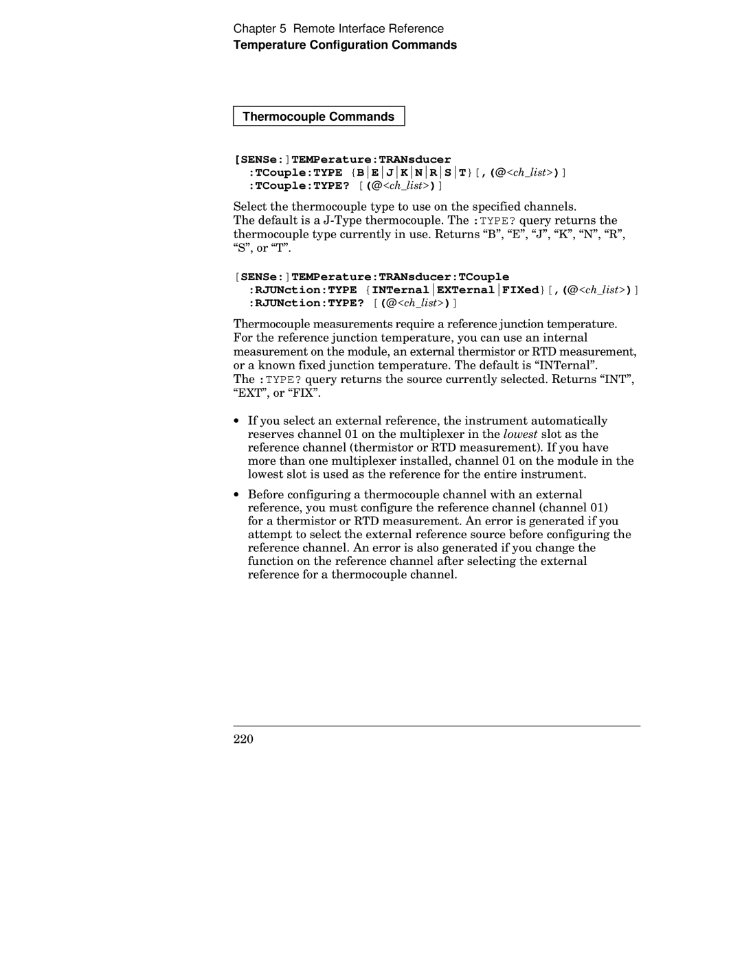 HP 34970A manual Temperature Configuration Commands Thermocouple Commands 