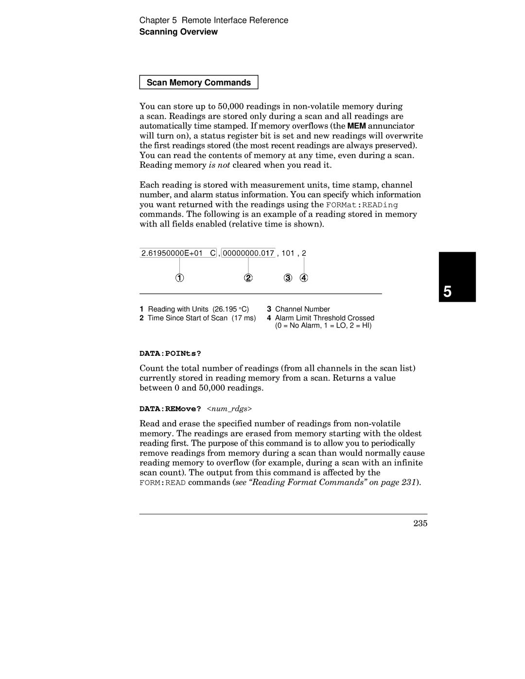 HP 34970A manual Scanning Overview Scan Memory Commands, DATAPOINts?, DATAREMove? t 