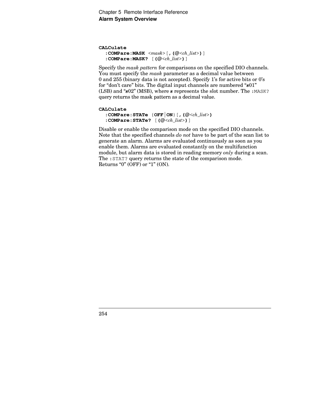 HP 34970A manual CALCulate COMPareMASK COMPareMASK? @x, CALCulate COMPareSTATe OFFON,@x COMPareSTATe? @x 