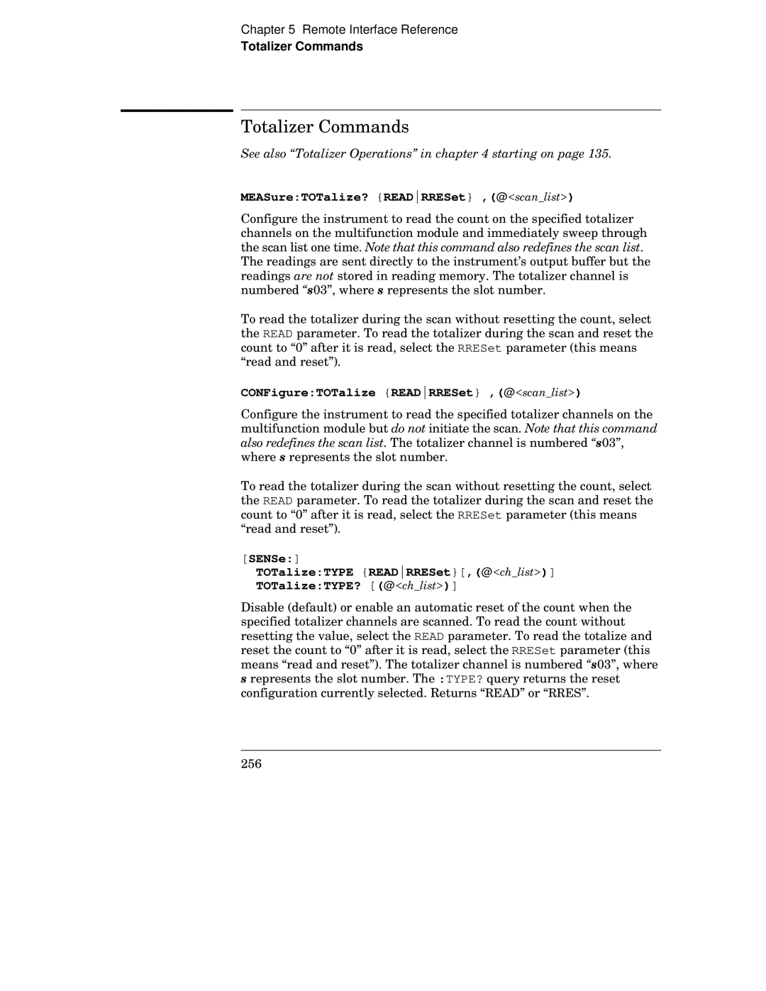 HP 34970A manual Totalizer Commands, See also Totalizer Operations in starting on 