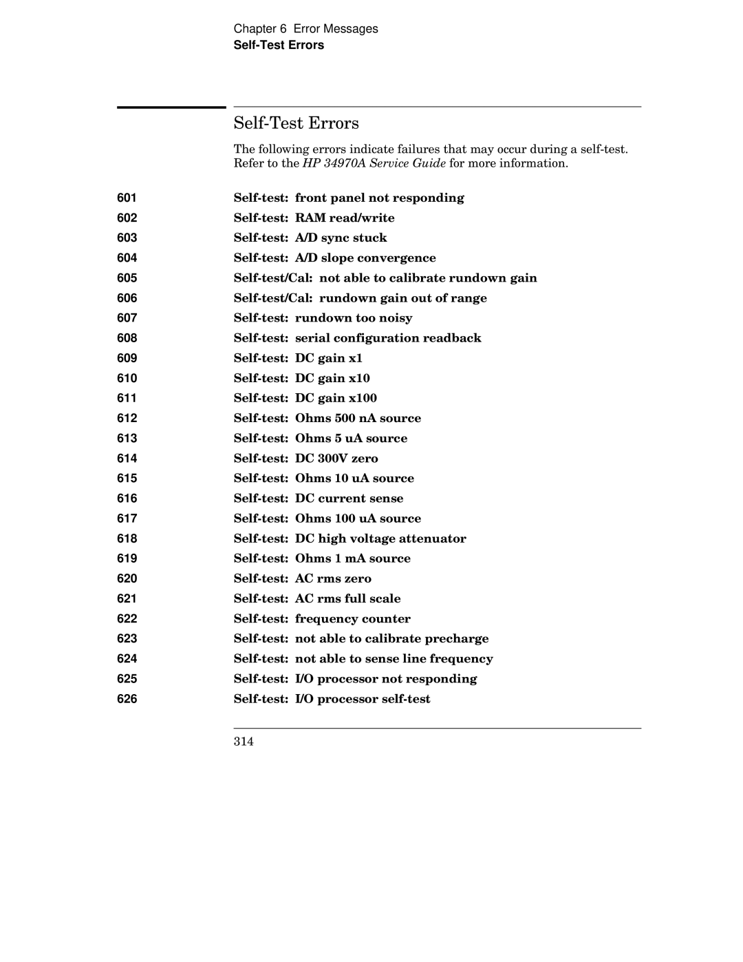 HP 34970A Self-Test Errors, 601 602, 603, 604, 605, 606, 607 608, 609, 610, 611, 612, 613, 614, 615, 616, 617, 618, 619 