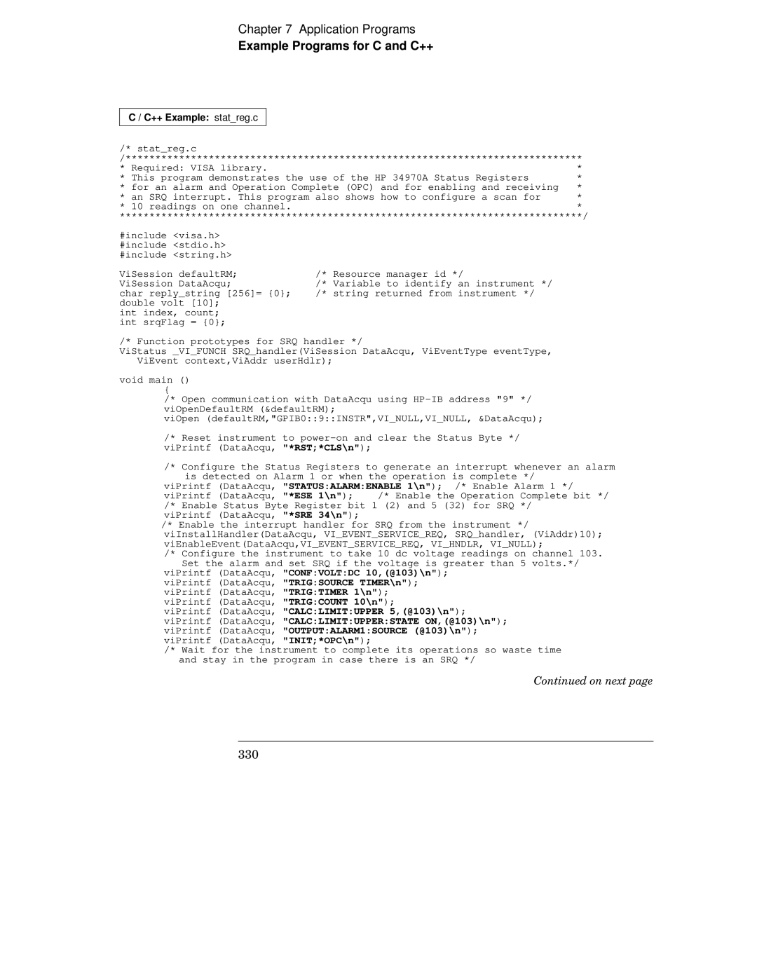 HP 34970A manual ++ Example statreg.c 