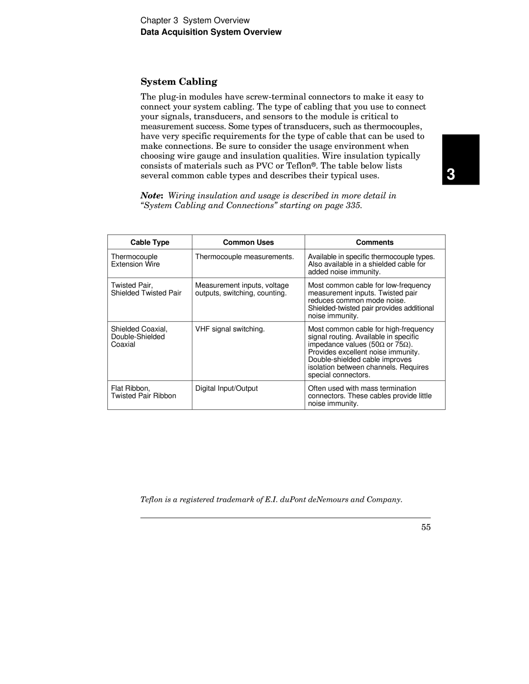 HP 34970A manual System Cabling and Connections starting on, Cable Type Common Uses Comments 