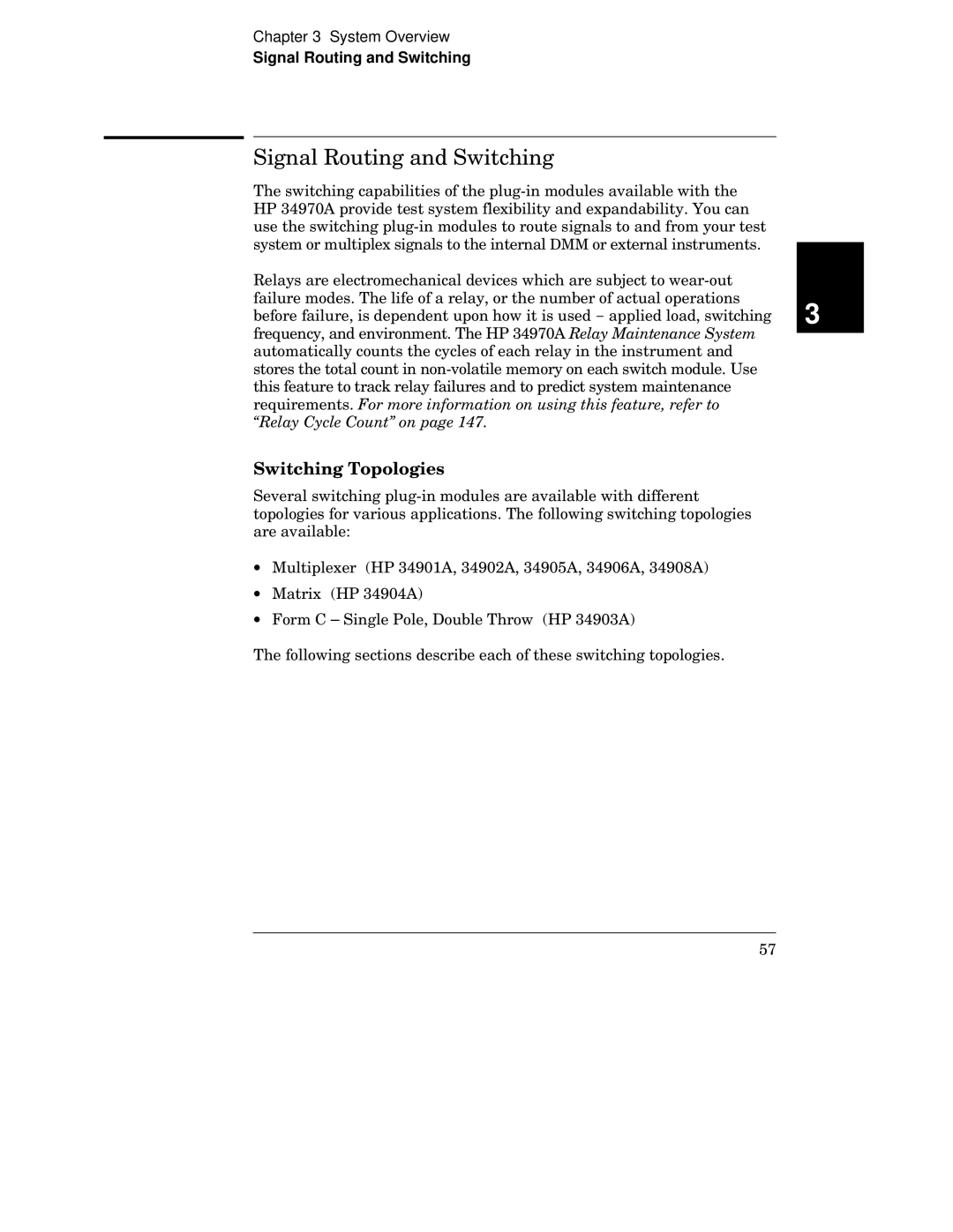 HP 34970A manual Signal Routing and Switching, Relay Cycle Count on 