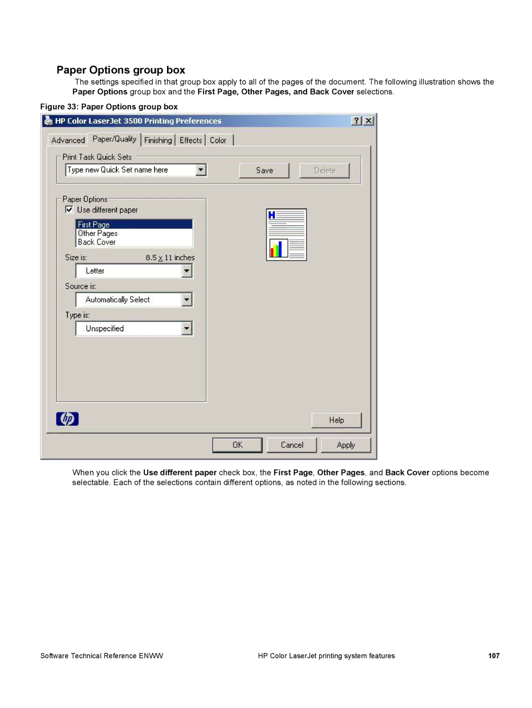 HP 3500 3500 manual Paper Options group box 