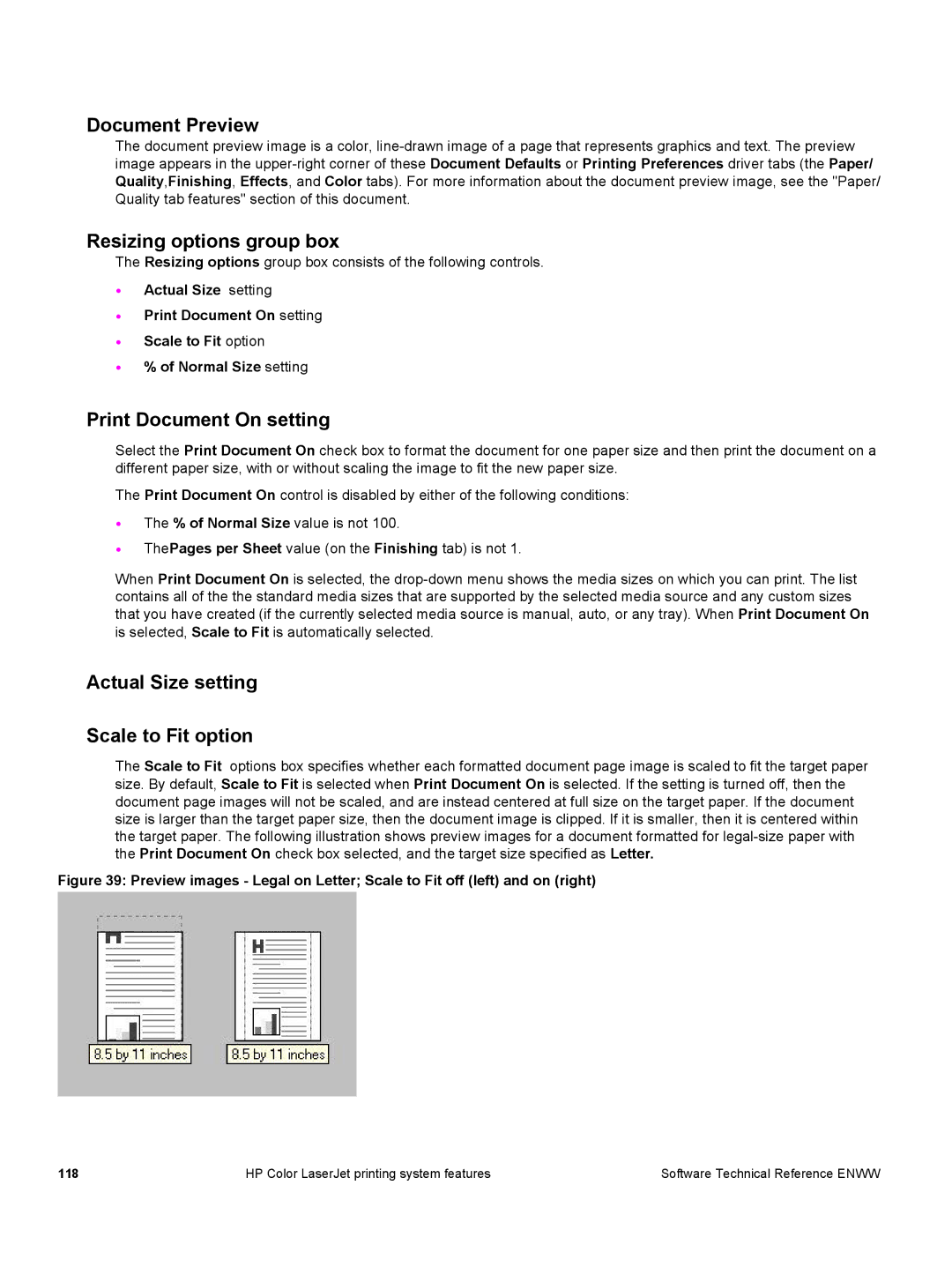 HP 3500 3500 manual Document Preview, Actual Size setting Scale to Fit option 