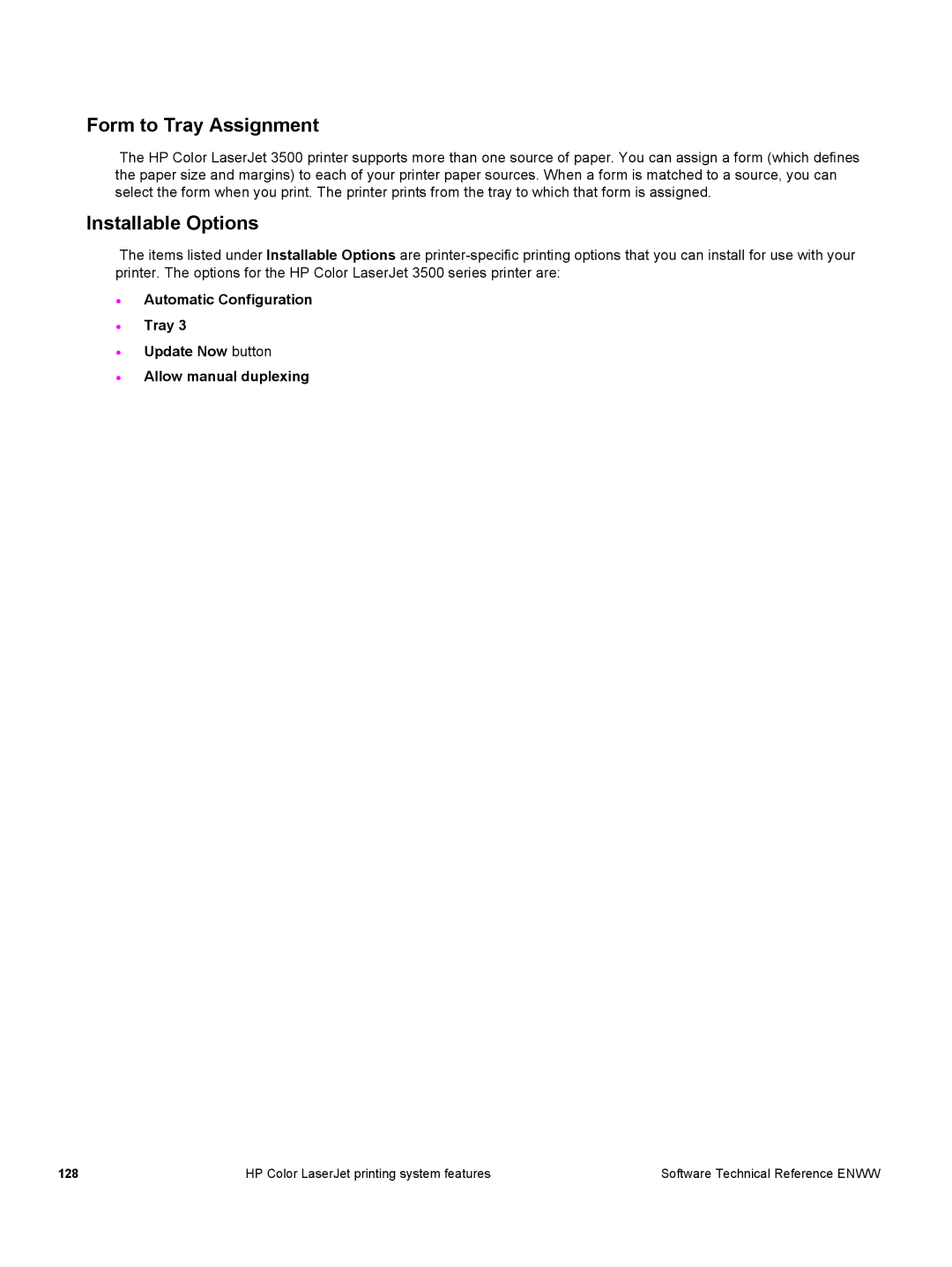 HP 3500 3500 manual Form to Tray Assignment, Installable Options 