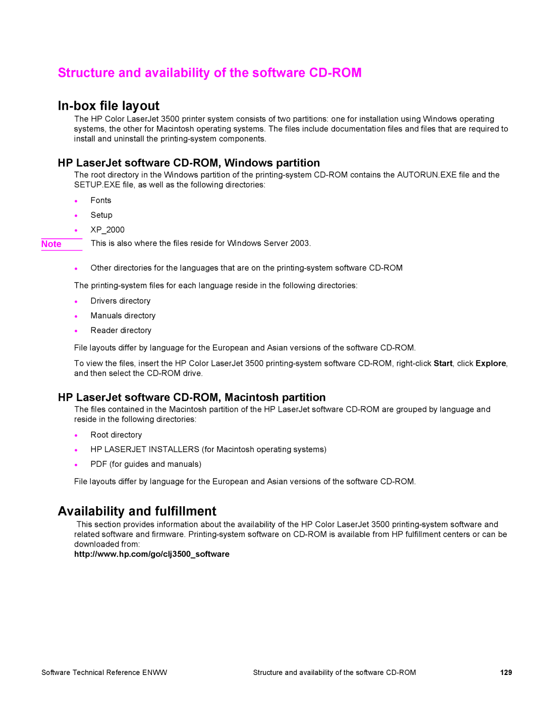 HP 3500 3500 manual Structure and availability of the software CD-ROM, In-box file layout, Availability and fulfillment 