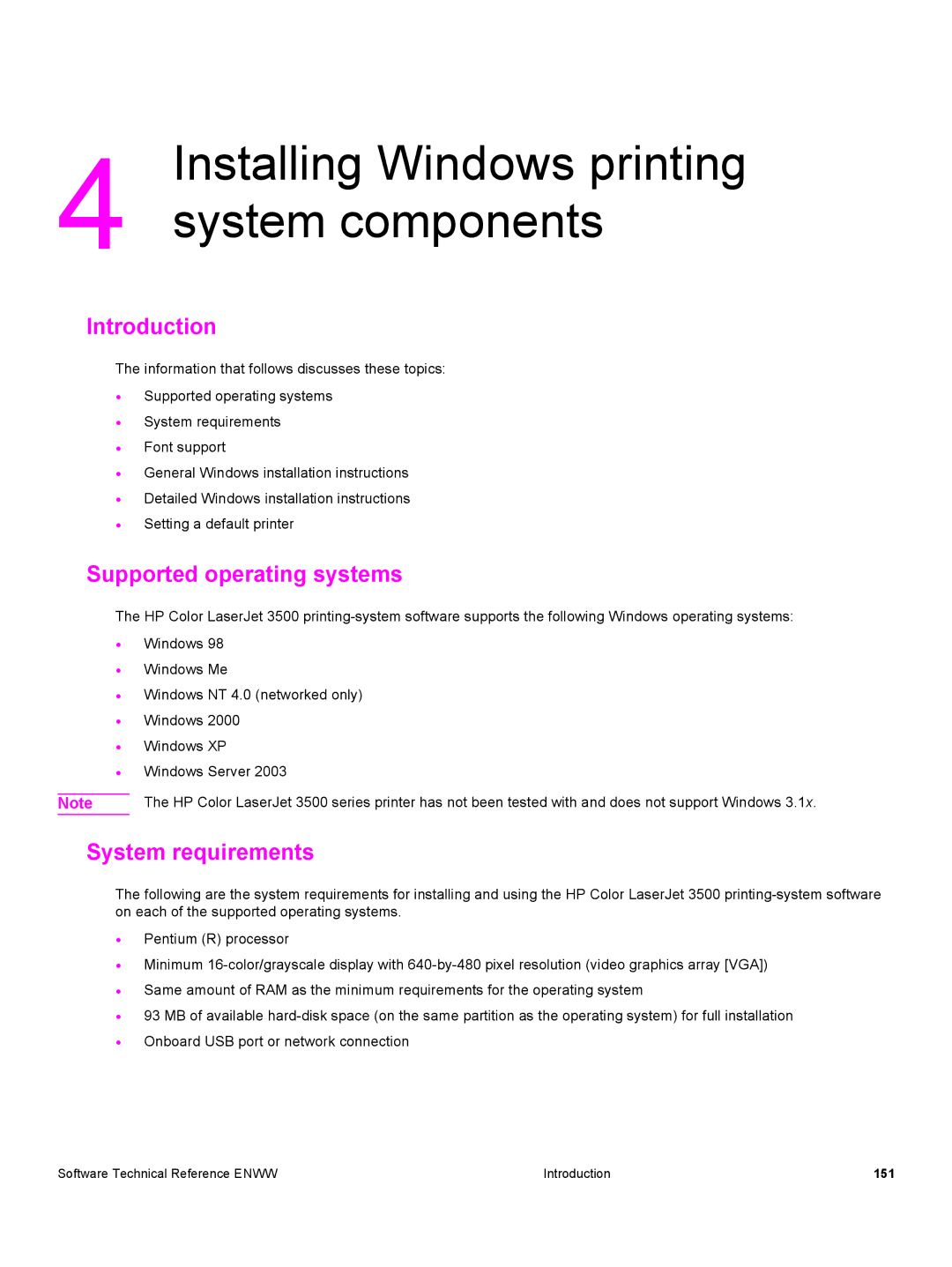 HP 3500 3500 manual Installing Windows printing system components, System requirements 