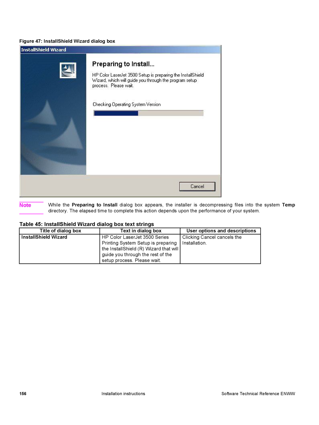 HP 3500 3500 manual InstallShield Wizard dialog box text strings 