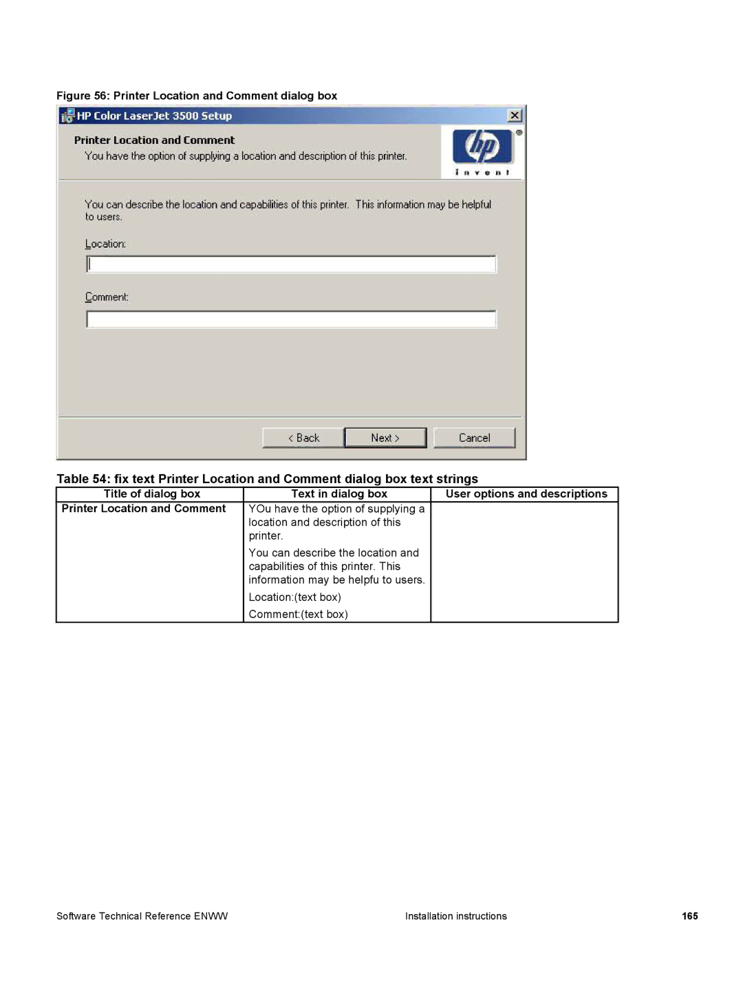 HP 3500 3500 manual Printer Location and Comment dialog box 