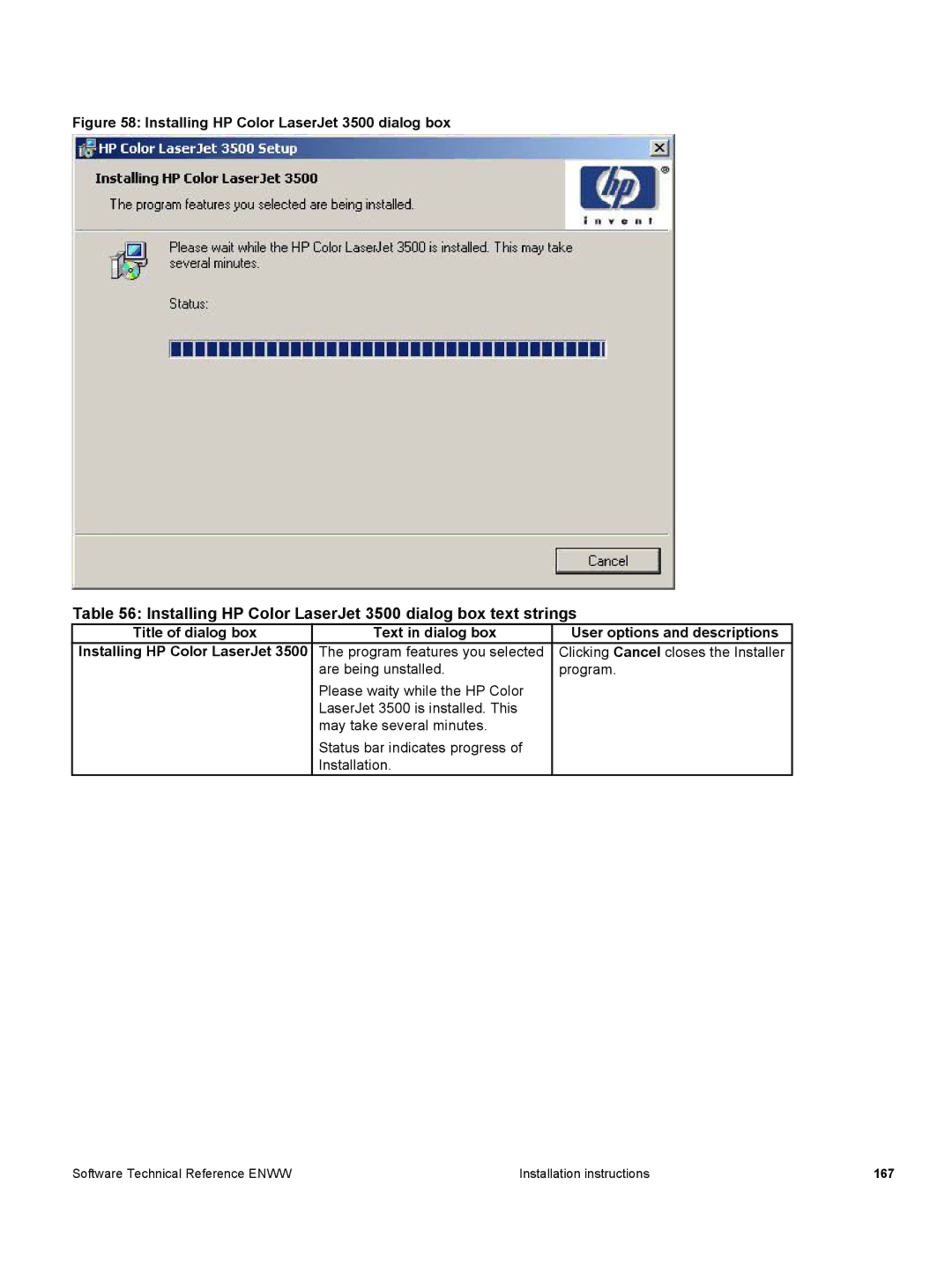 HP 3500 3500 manual Installing HP Color LaserJet 3500 dialog box text strings, Are being unstalled Program 