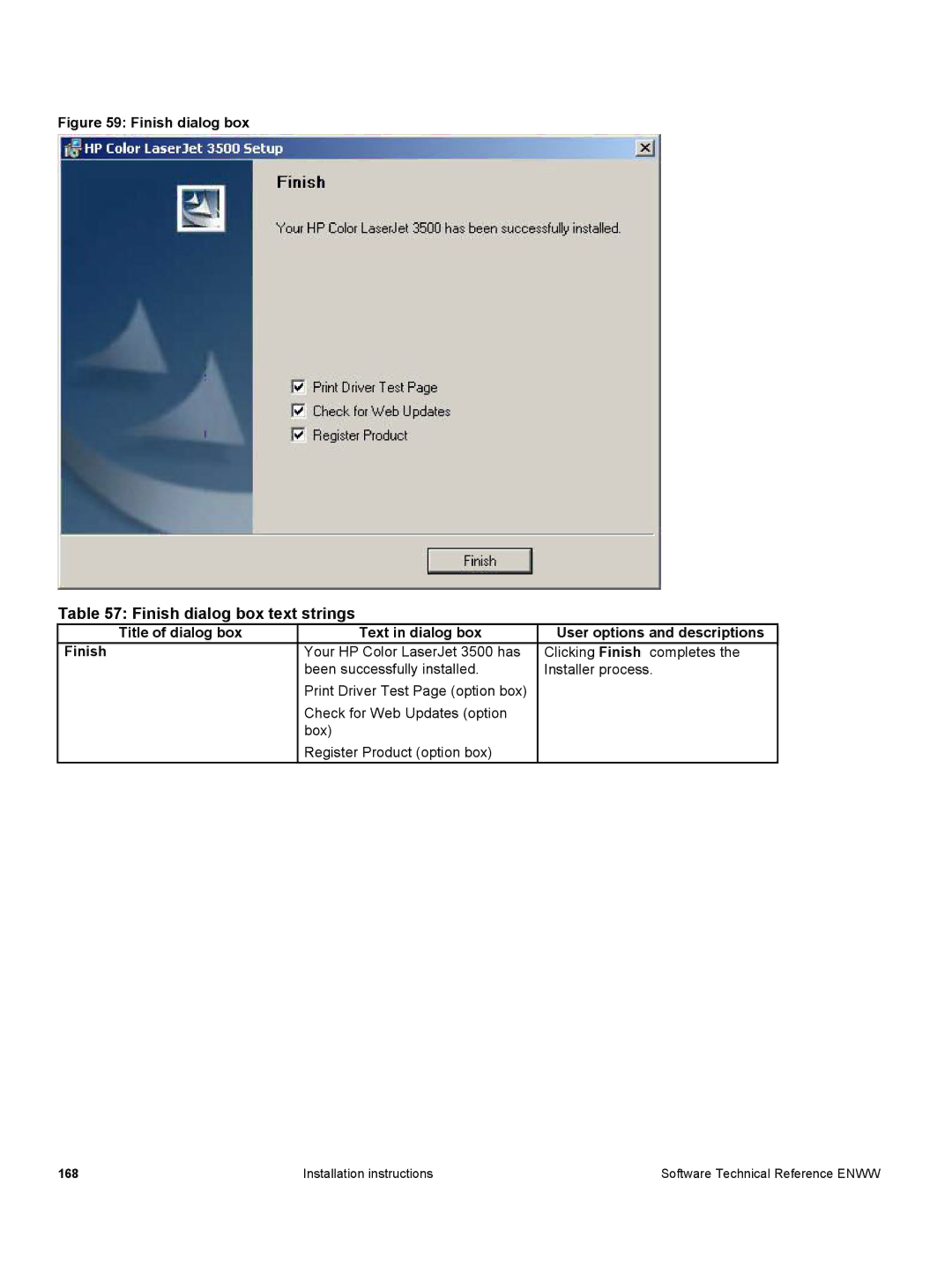 HP 3500 3500 manual Finish dialog box text strings 