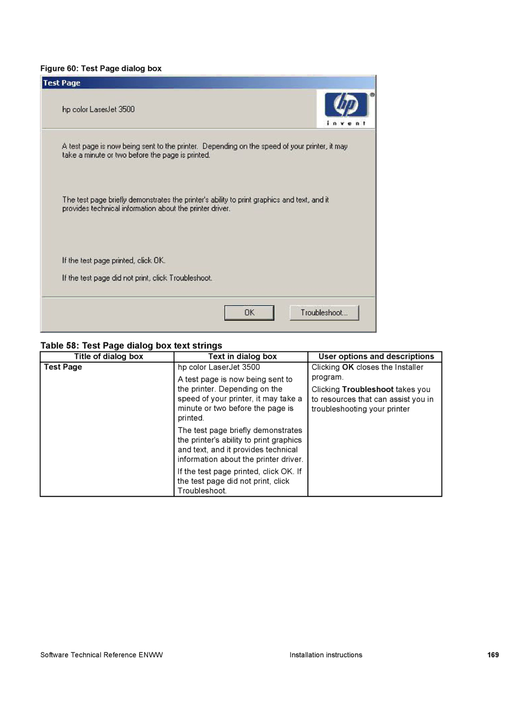 HP 3500 3500 manual Test Page dialog box text strings 