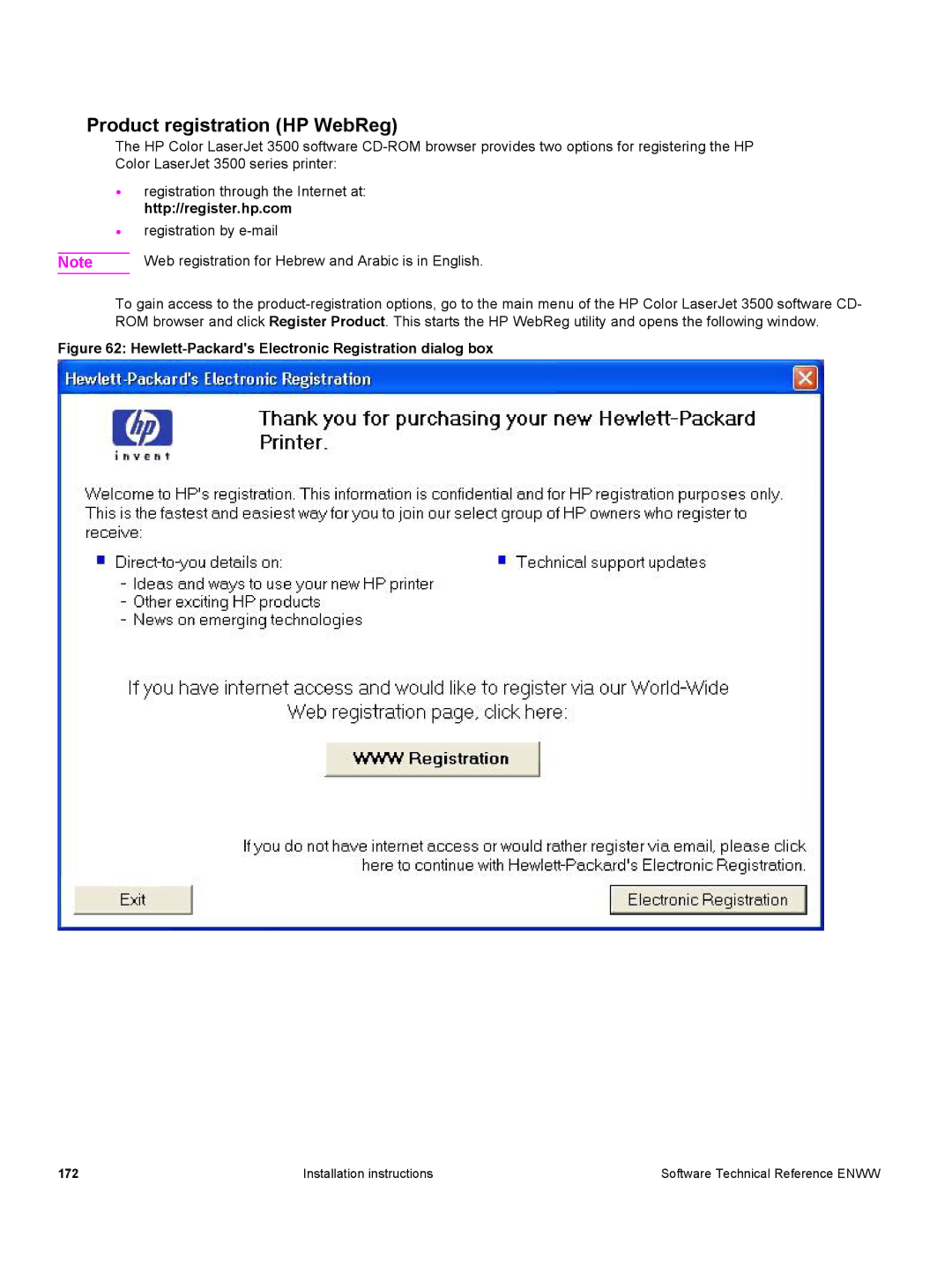 HP 3500 3500 manual Product registration HP WebReg, Hewlett-Packards Electronic Registration dialog box 