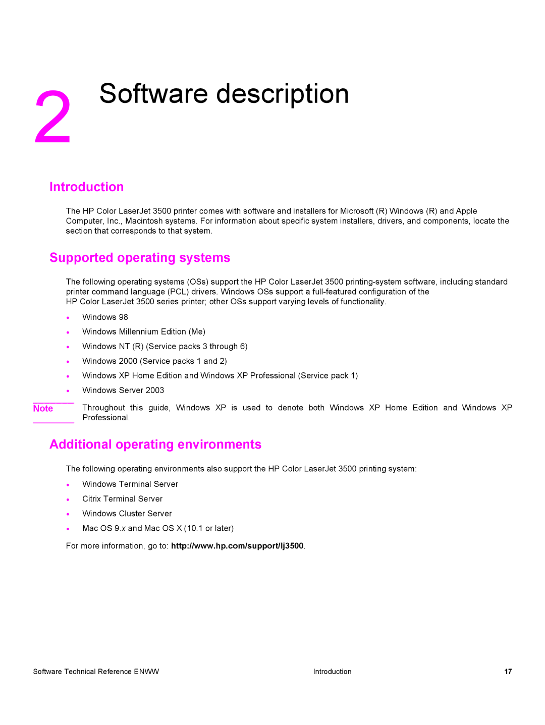 HP 3500 3500 manual Supported operating systems, Additional operating environments 