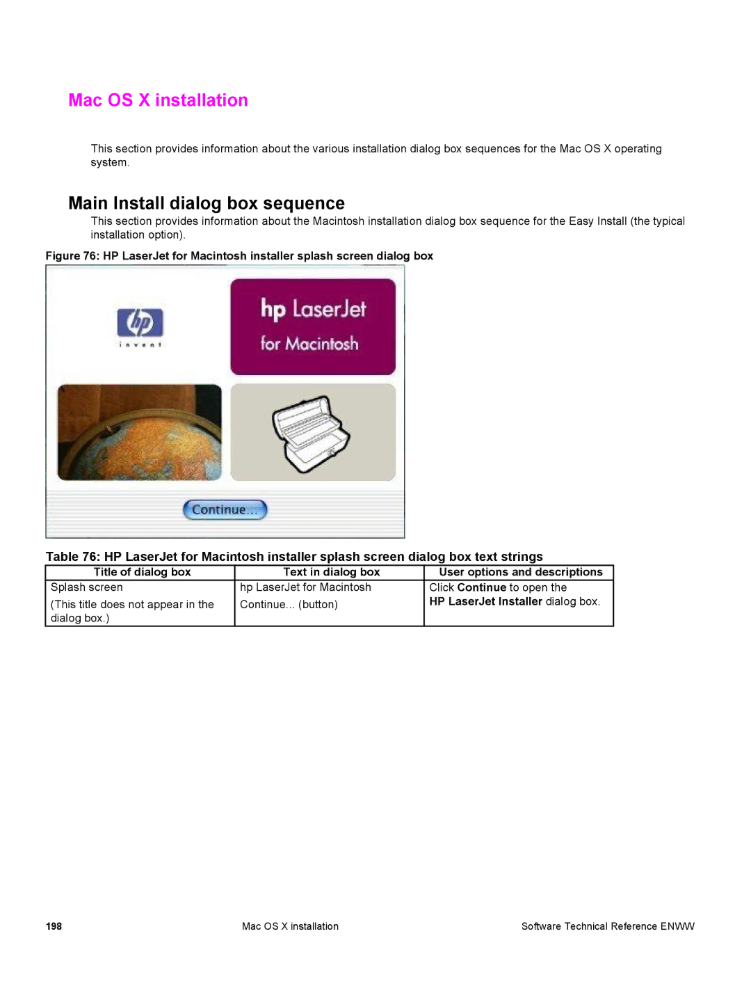 HP 3500 3500 manual Mac OS X installation, HP LaserJet for Macintosh installer splash screen dialog box 