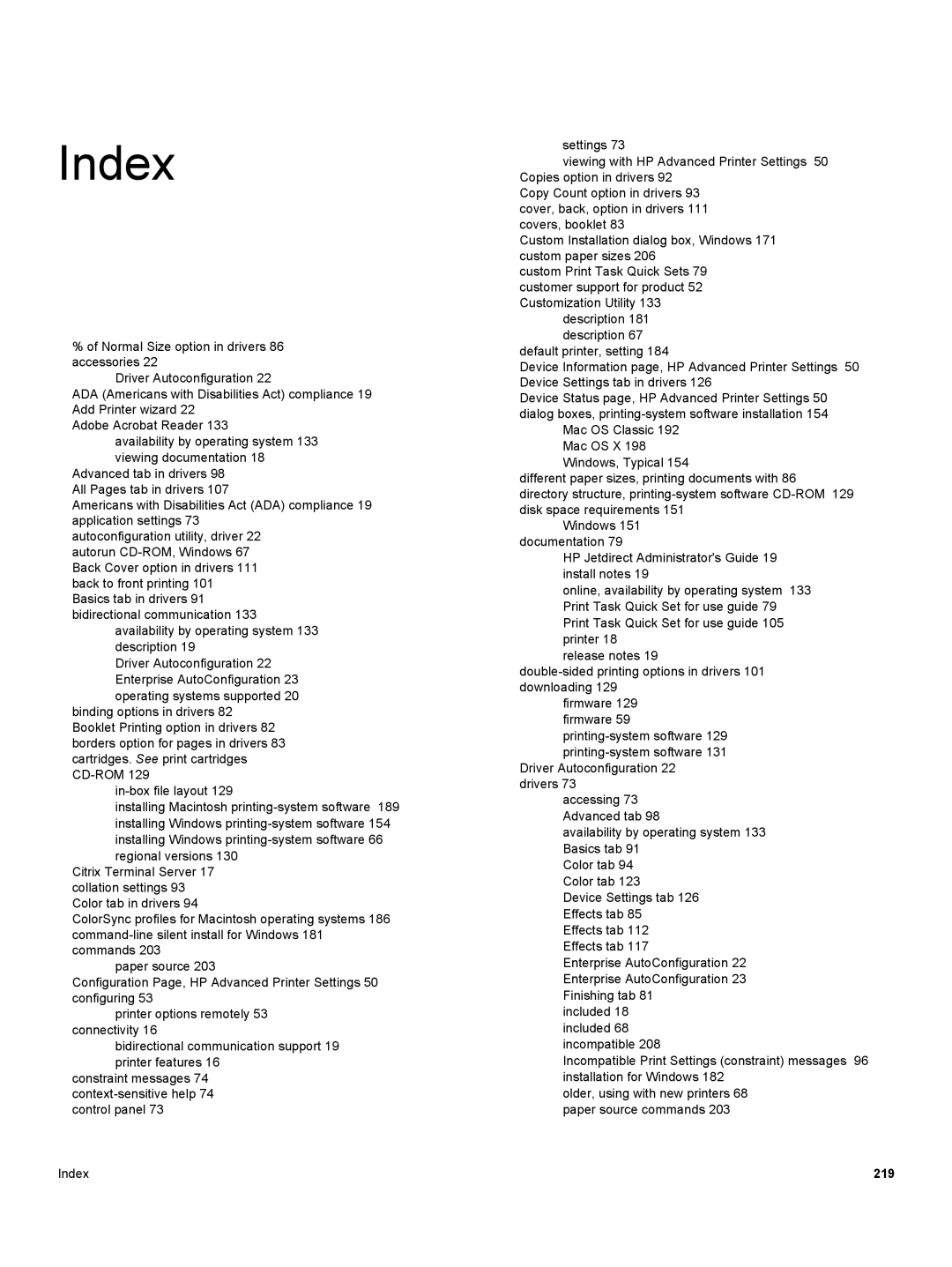 HP 3500 3500 manual Index 