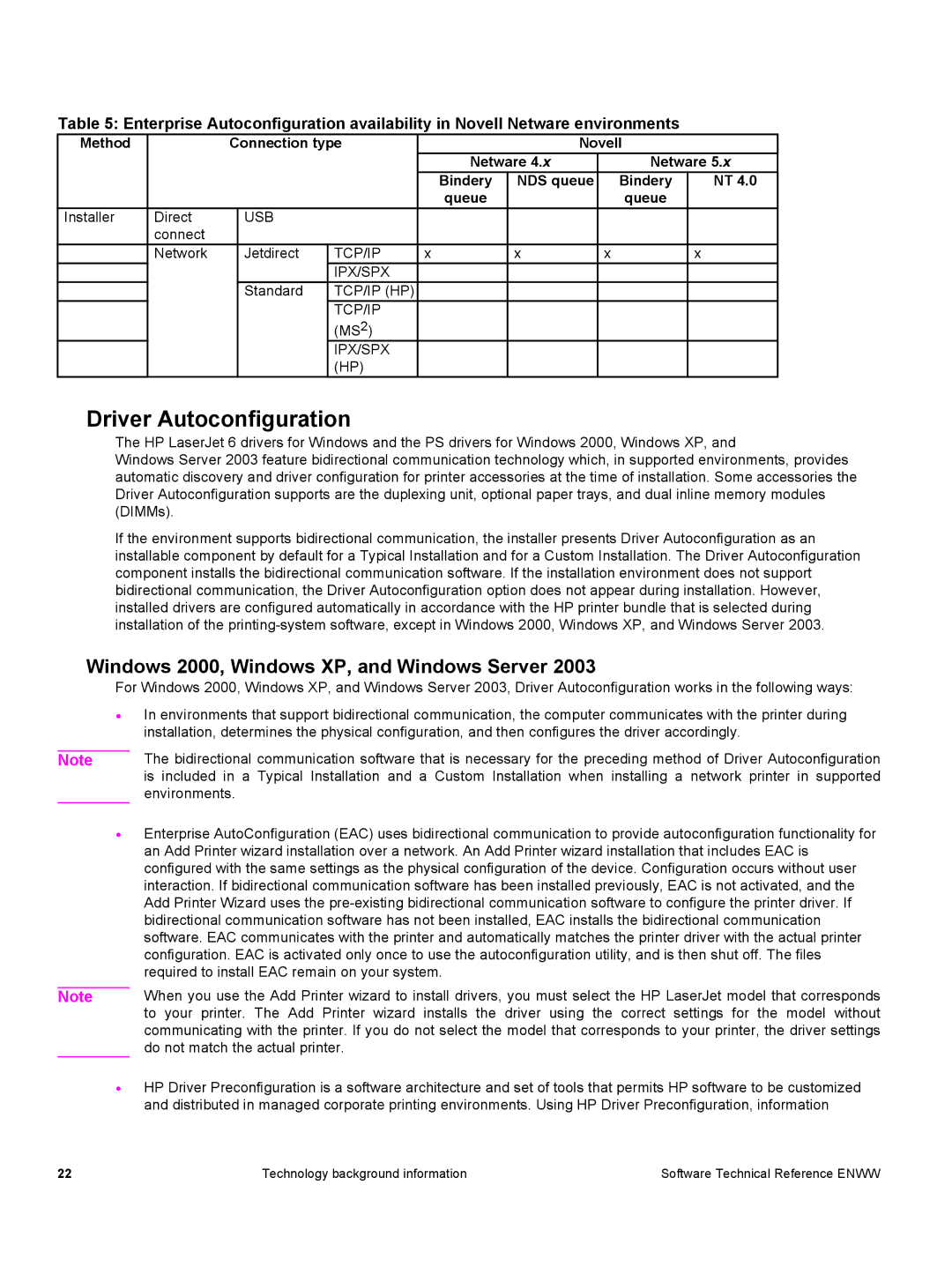 HP 3500 3500 manual Driver Autoconfiguration, Windows 2000, Windows XP, and Windows Server, Queue, Tcp/Ip Hp Ipx/Spx 