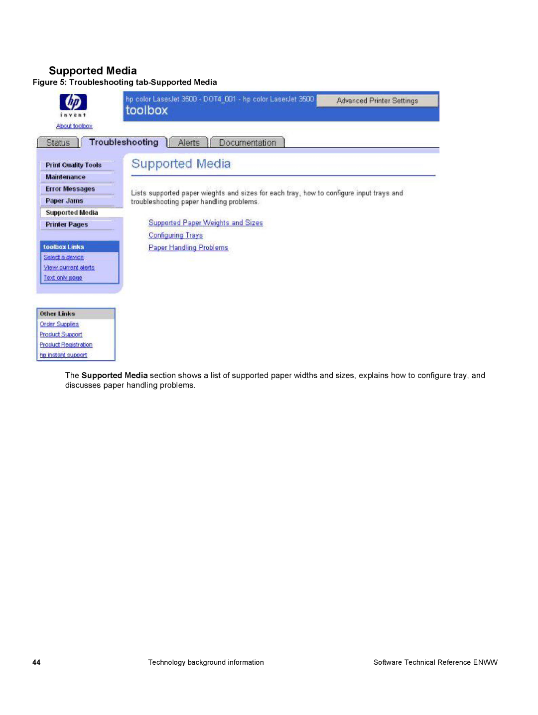 HP 3500 3500 manual Troubleshooting tab-Supported Media 