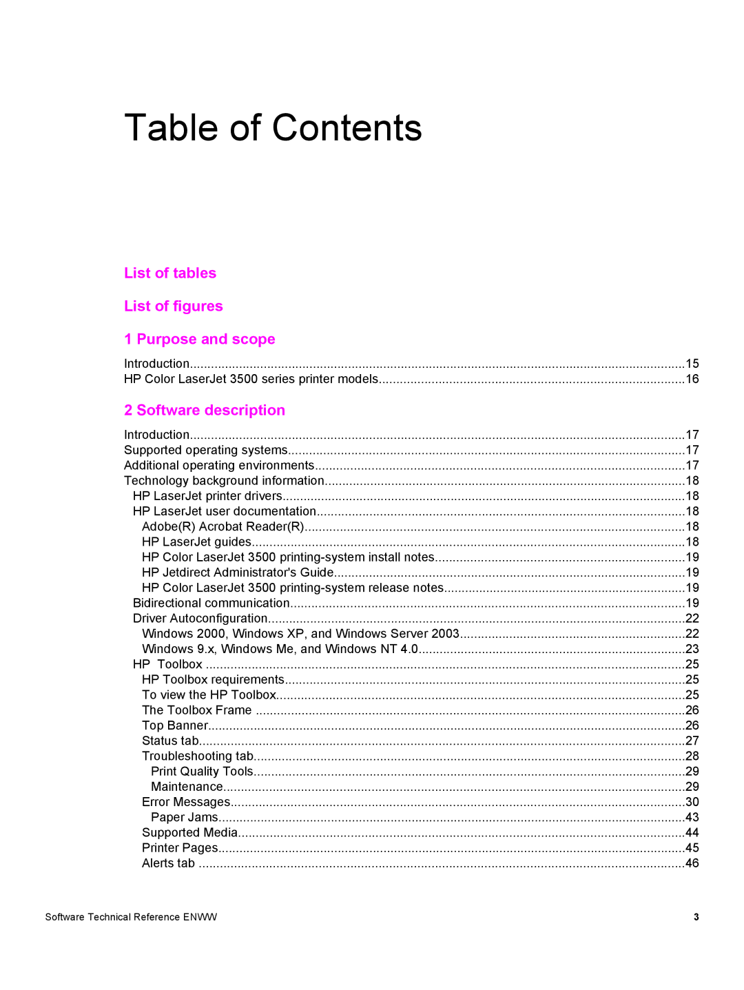 HP 3500 3500 manual Table of Contents 