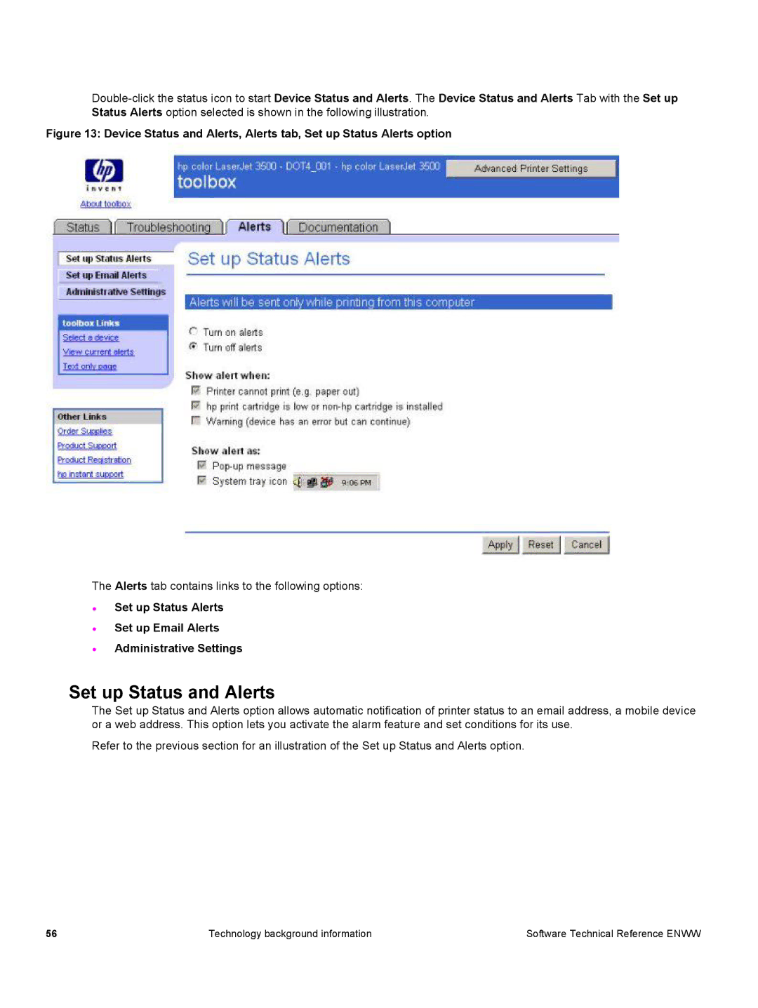 HP 3500 3500 manual Set up Status and Alerts 