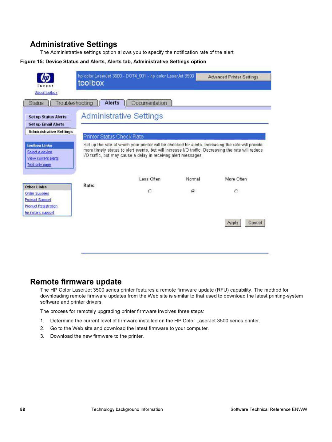 HP 3500 3500 manual Administrative Settings, Remote firmware update 