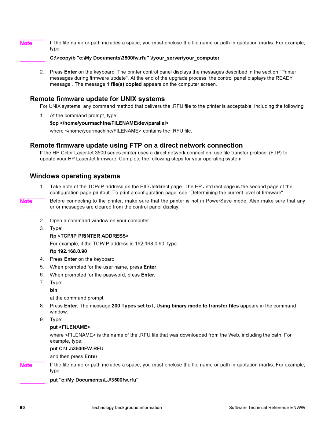 HP 3500 3500 manual Remote firmware update for Unix systems, Windows operating systems 