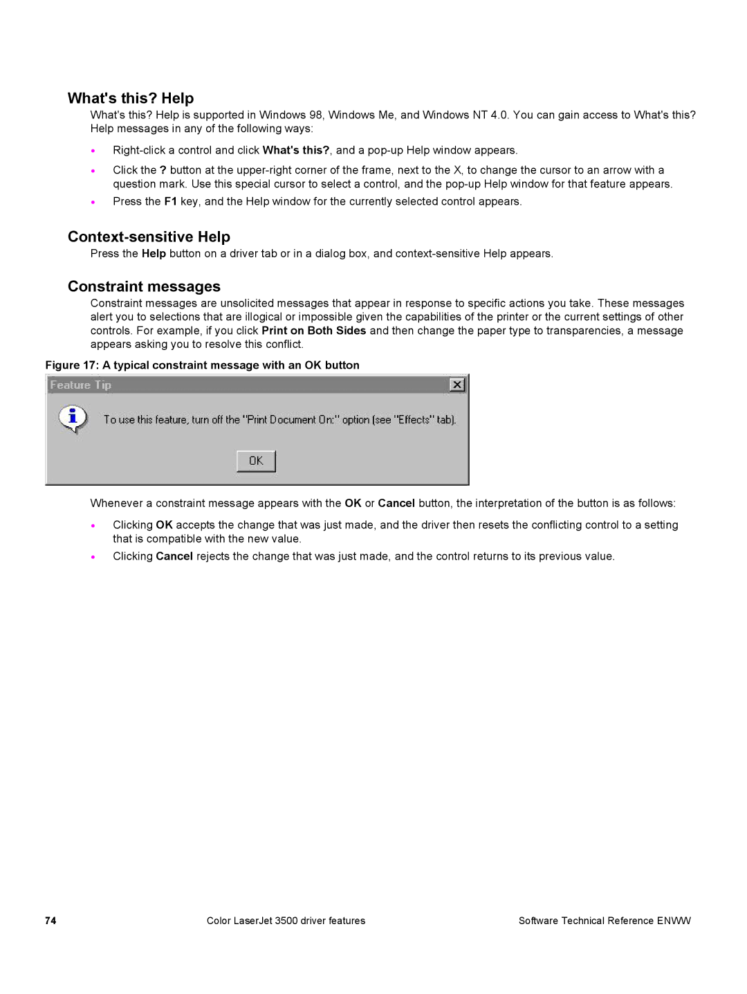 HP 3500 3500 manual Whats this? Help, Context-sensitive Help, Constraint messages 