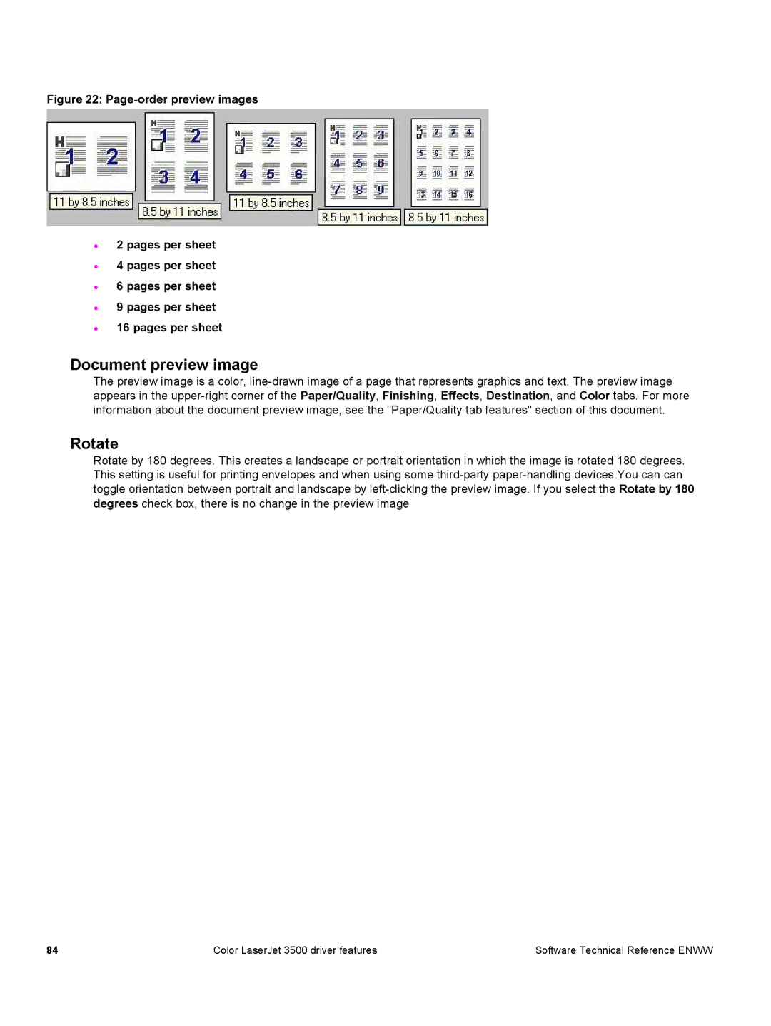 HP 3500 3500 manual Rotate, Page-order preview images Pages per sheet 