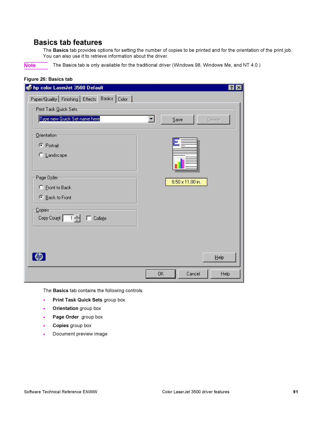 HP 3500 3500 manual Basics tab features 