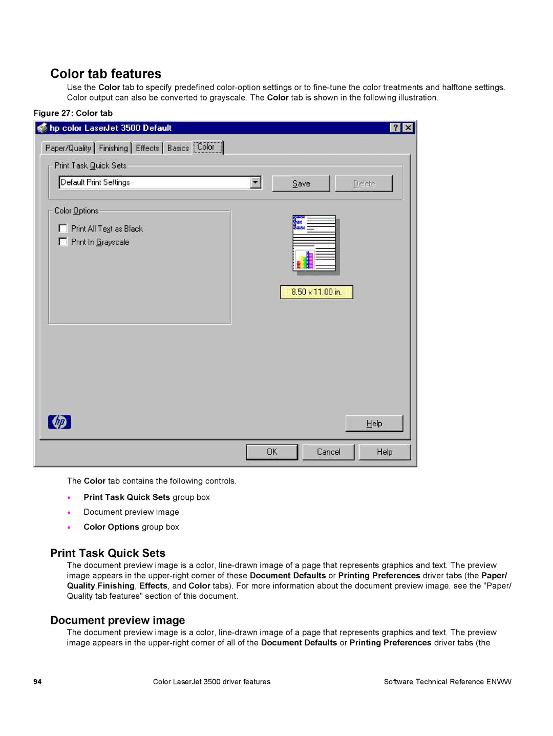 HP 3500 3500 manual Color tab features, Color Options group box 