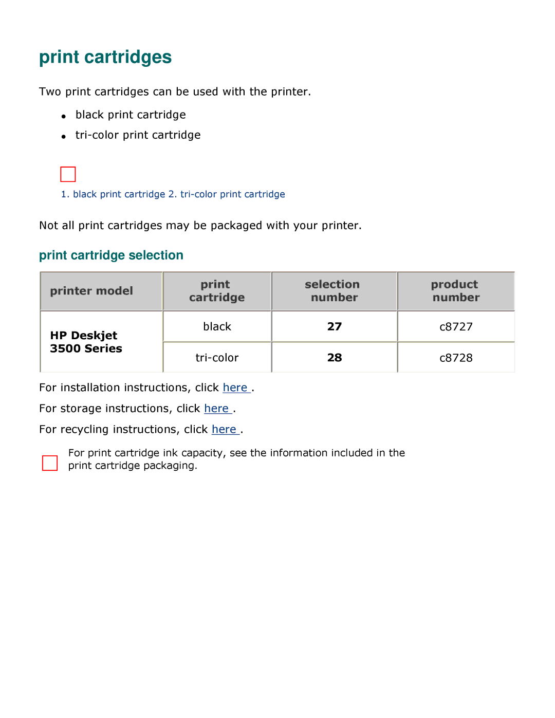 HP 3500 manual Print cartridges, Print cartridge selection 