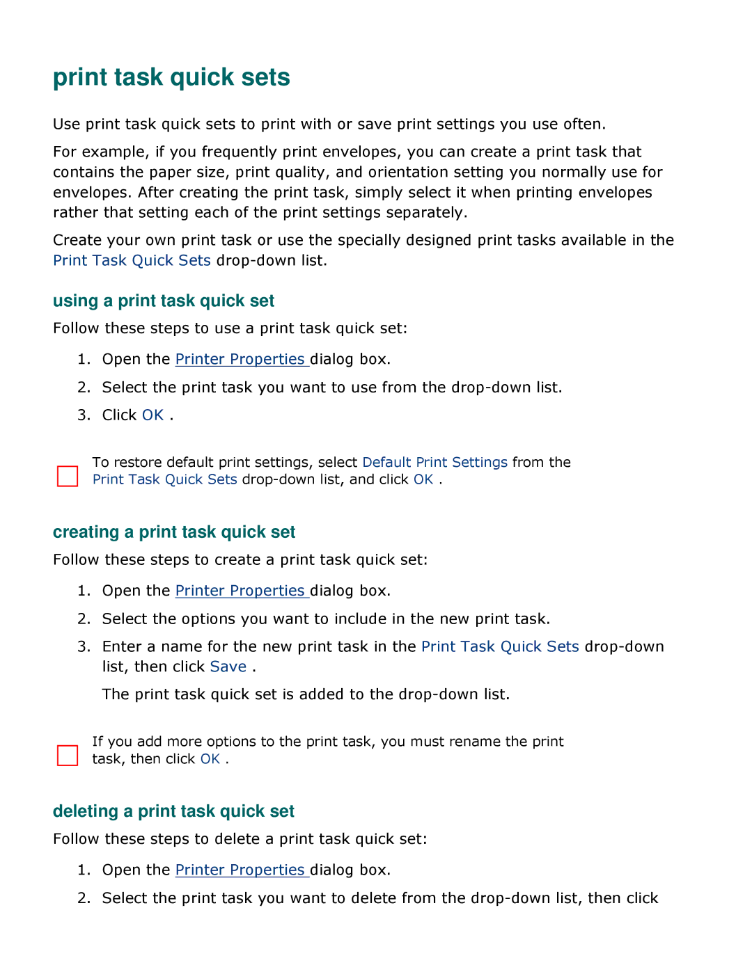 HP 3500 manual Print task quick sets, Using a print task quick set, Creating a print task quick set 