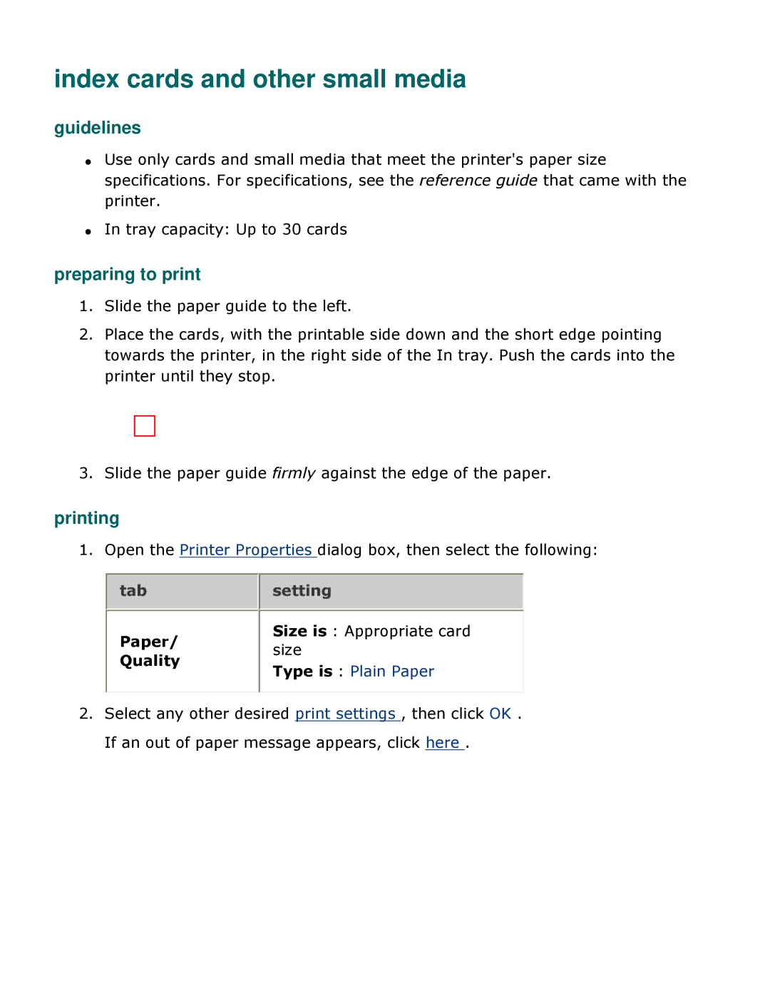 HP 3500 manual Index cards and other small media 