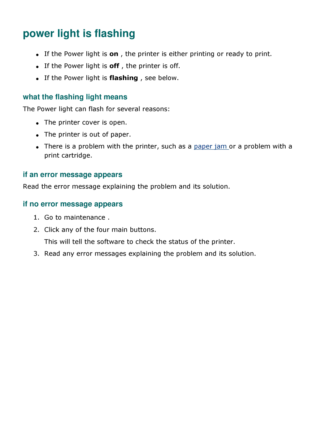 HP 3500 Power light is flashing, What the flashing light means, If an error message appears, If no error message appears 