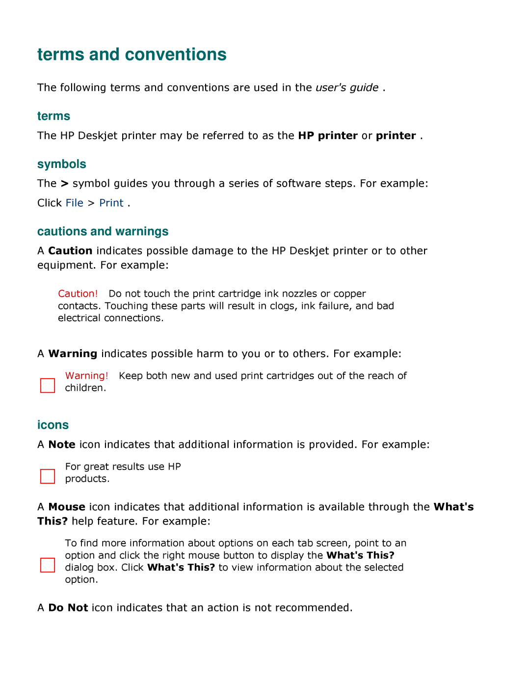 HP 3500 manual Terms and conventions, Symbols, Icons 