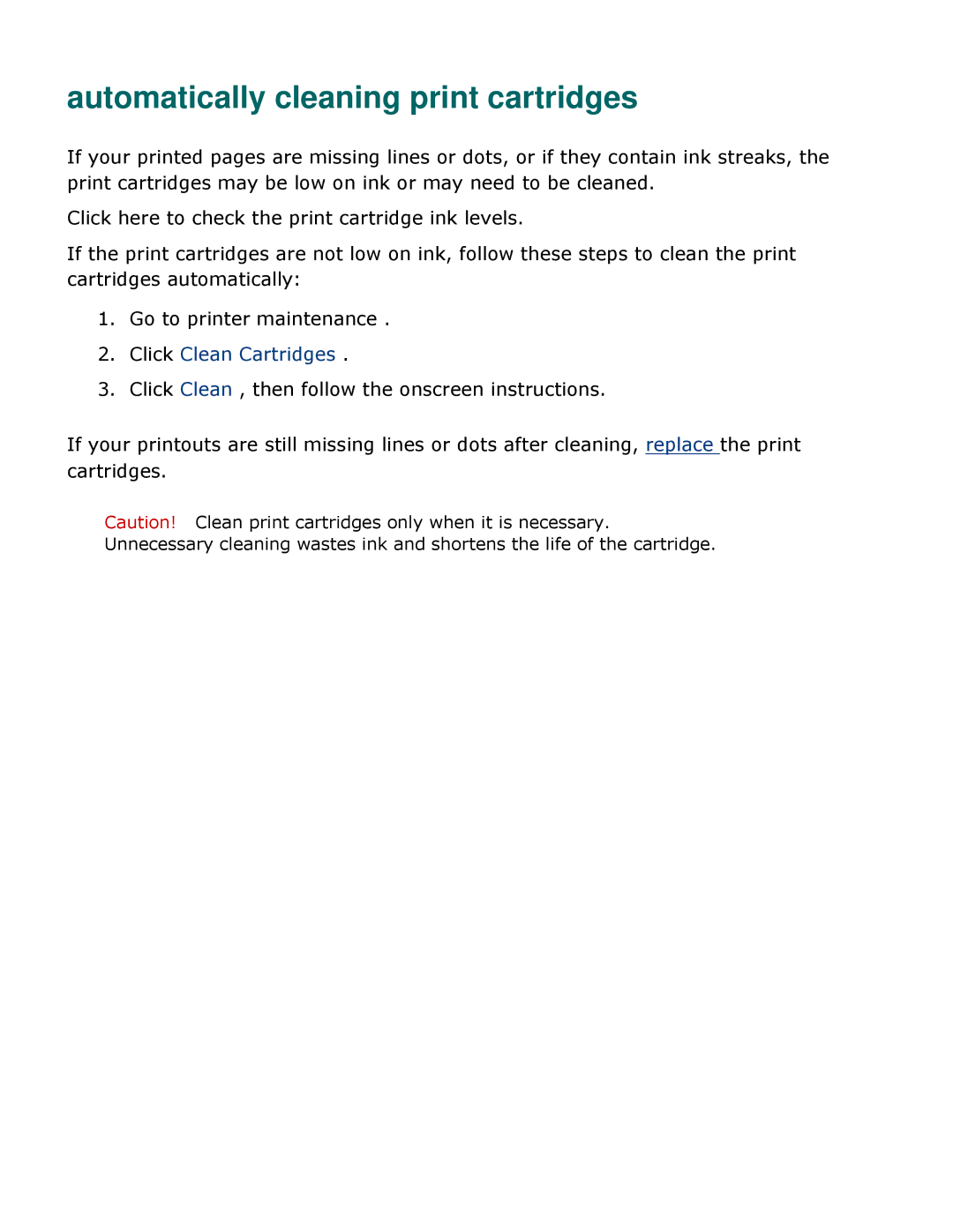 HP 3500 manual Automatically cleaning print cartridges, Click Clean Cartridges 