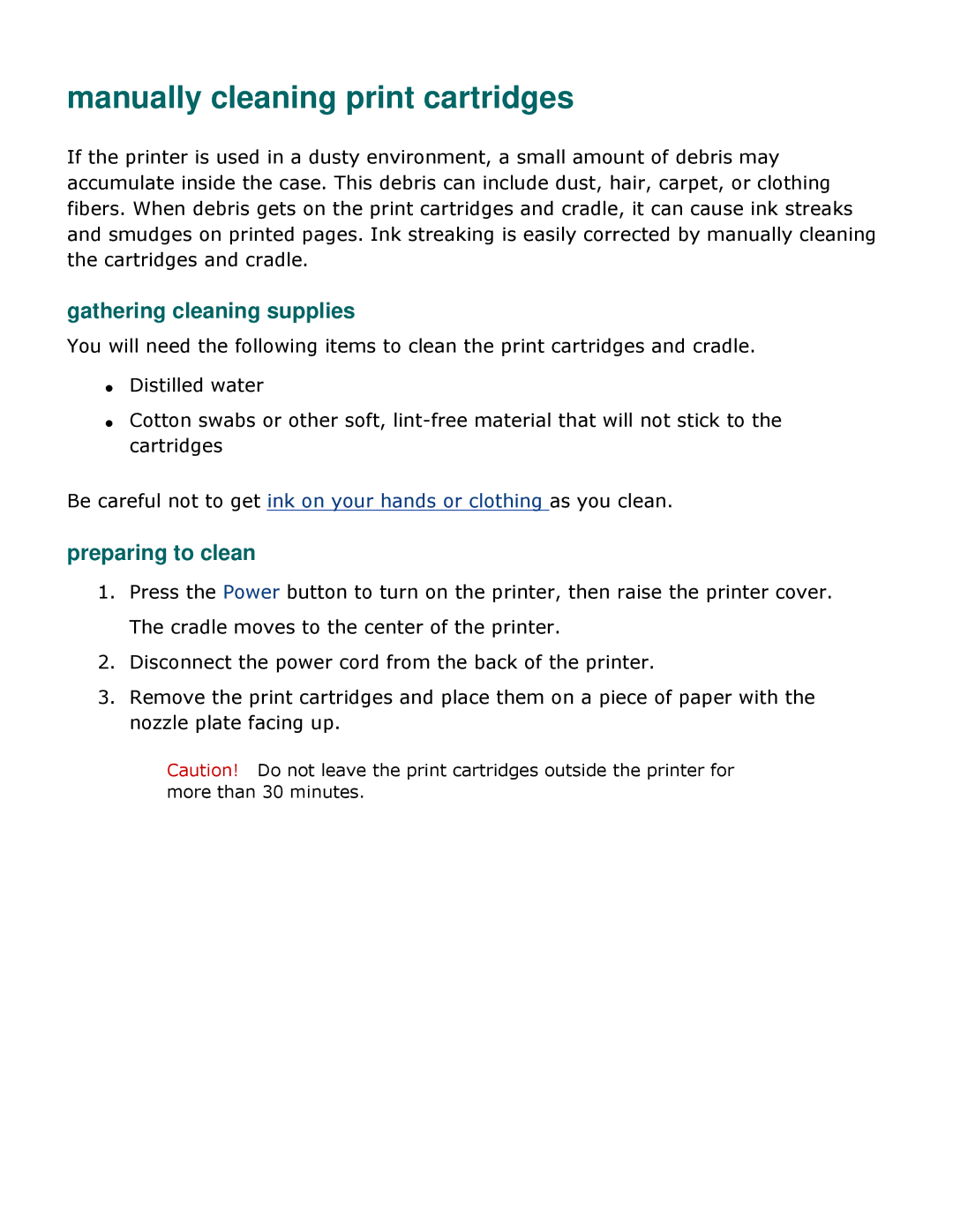 HP 3500 manual Manually cleaning print cartridges, Gathering cleaning supplies, Preparing to clean 