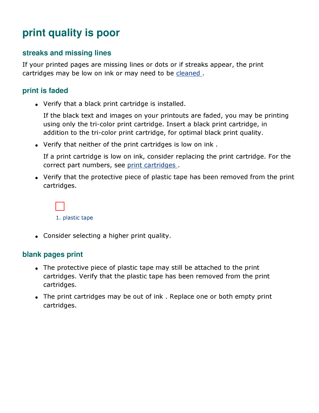 HP 3500 manual Print quality is poor, Streaks and missing lines, Print is faded, Blank pages print 