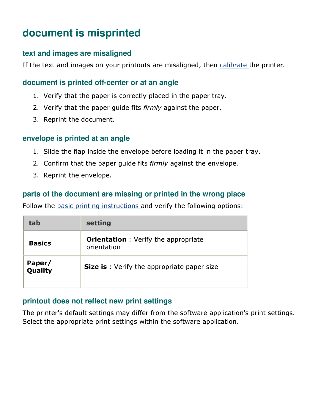 HP 3500 manual Document is misprinted, Text and images are misaligned, Document is printed off-center or at an angle 