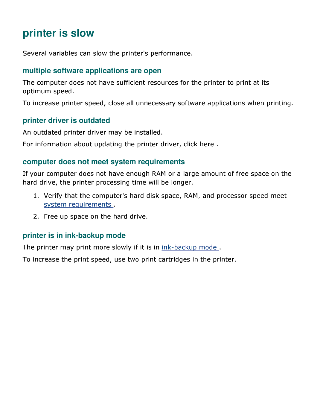 HP 3500 manual Printer is slow, Multiple software applications are open, Printer driver is outdated 