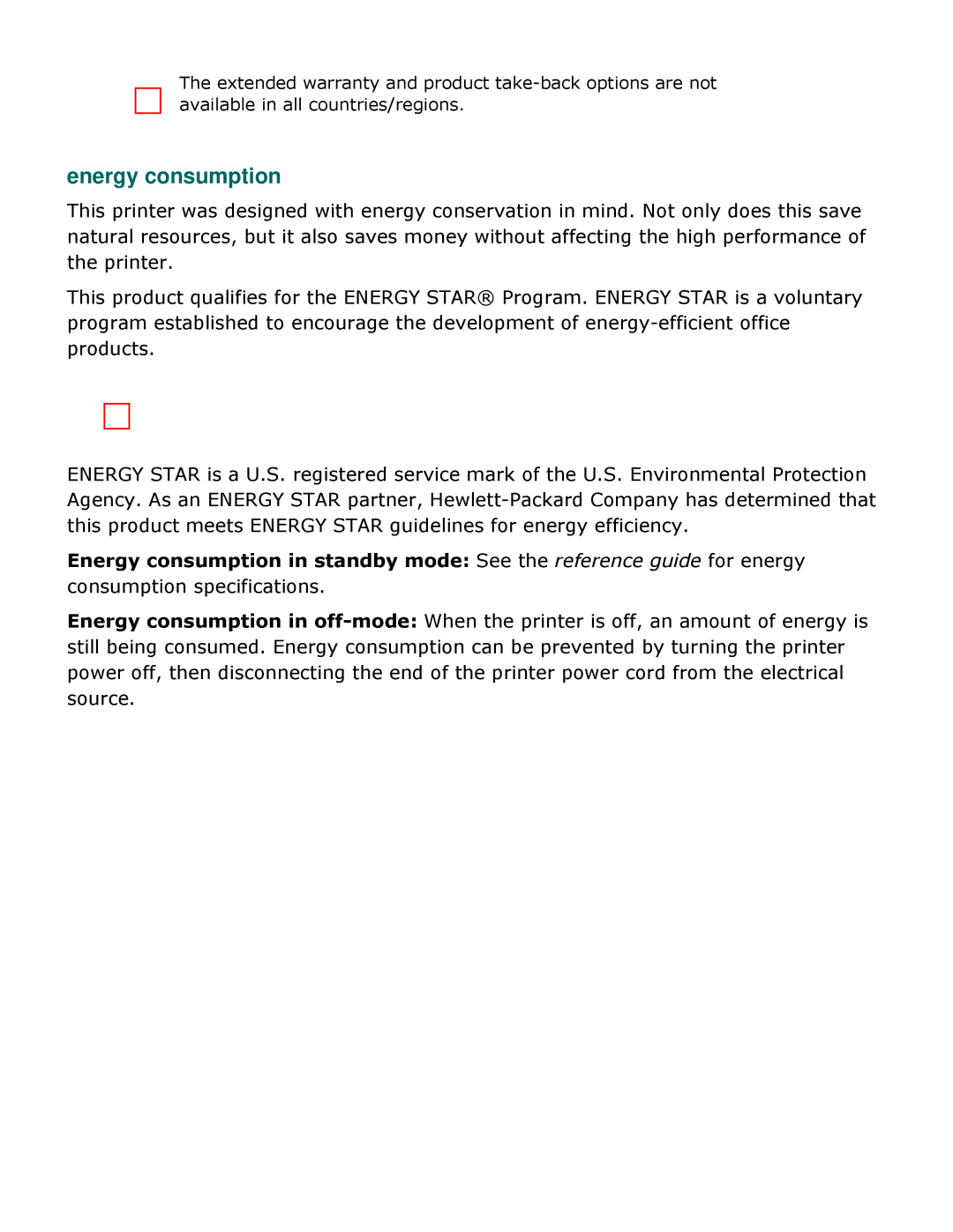 HP 3500 manual Energy consumption 