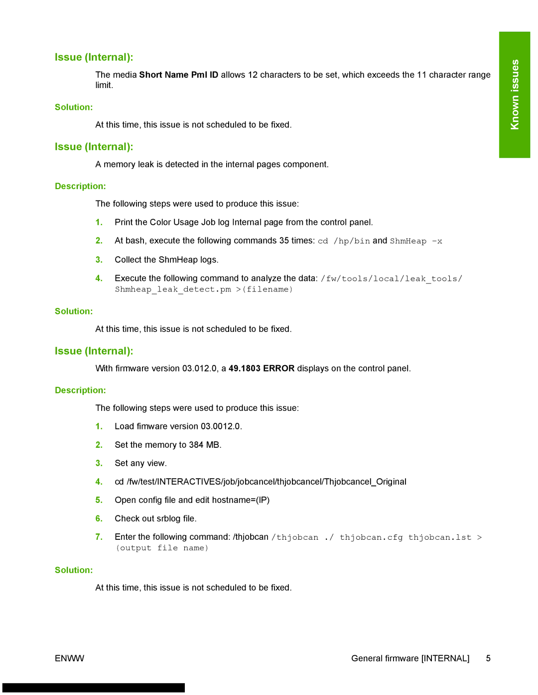 HP 3500 manual Memory leak is detected in the internal pages component 