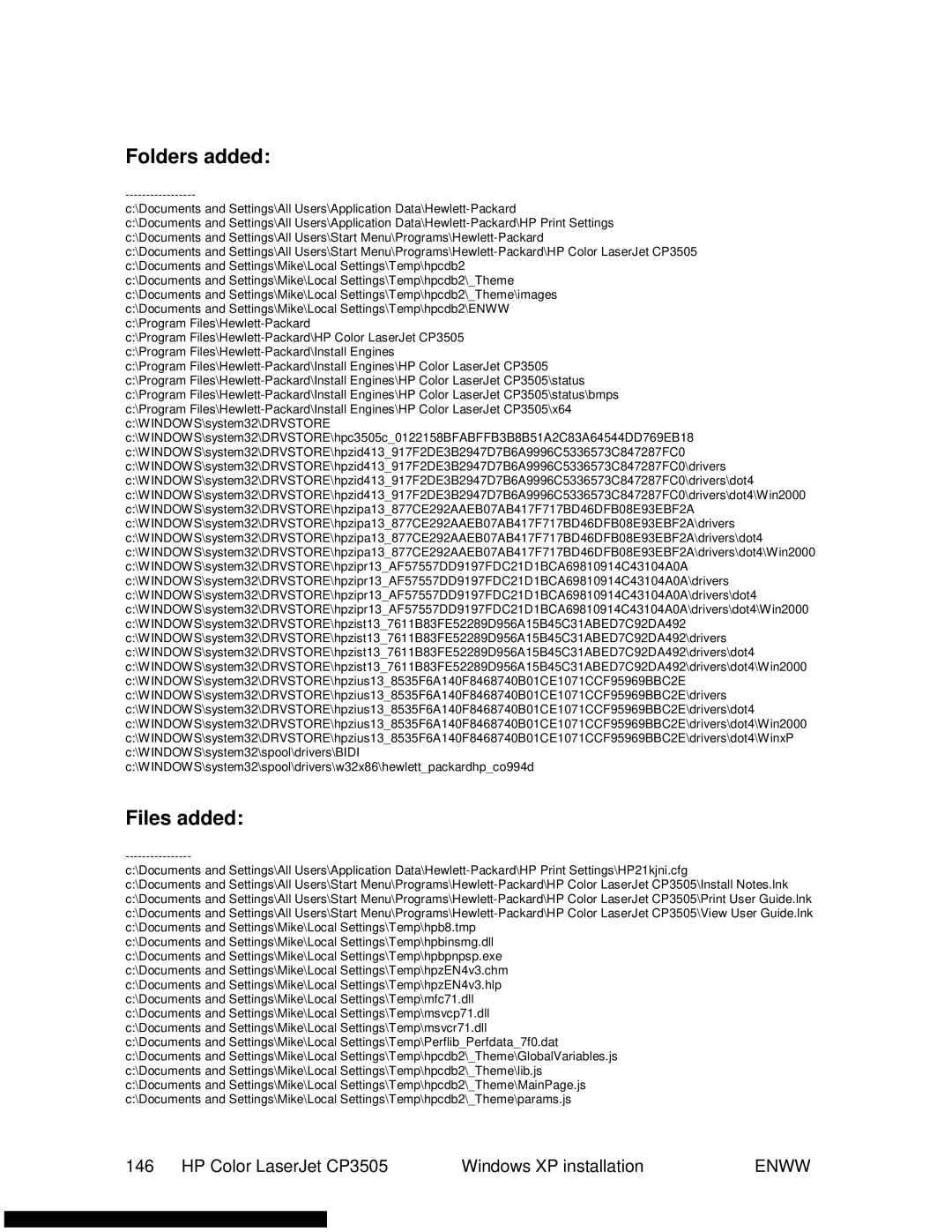 HP 3500 manual Folders added, HP Color LaserJet CP3505 Windows XP installation 