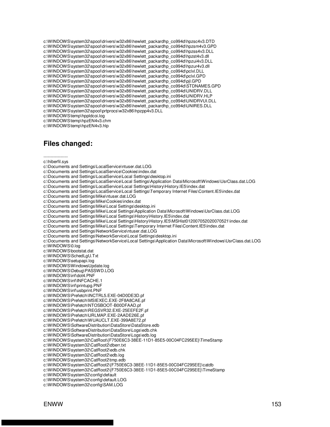 HP 3500 manual Files changed, 153 