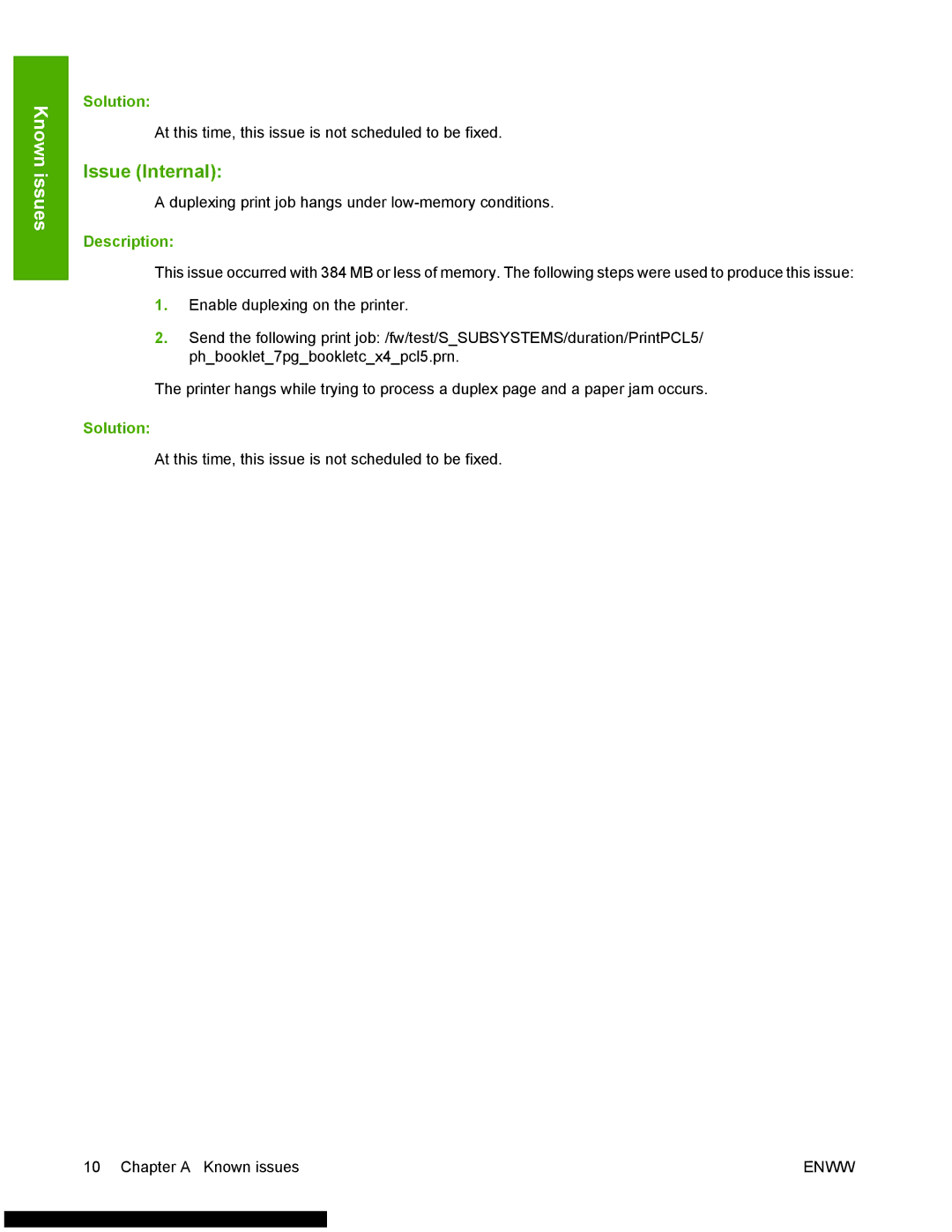 HP 3500 manual Duplexing print job hangs under low-memory conditions 