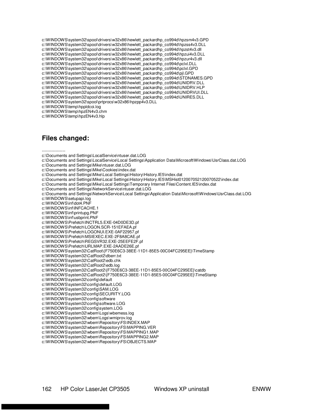 HP 3500 manual Files changed 