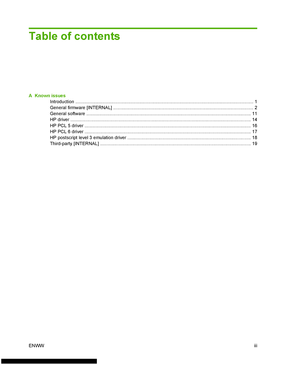 HP 3500 manual Table of contents 